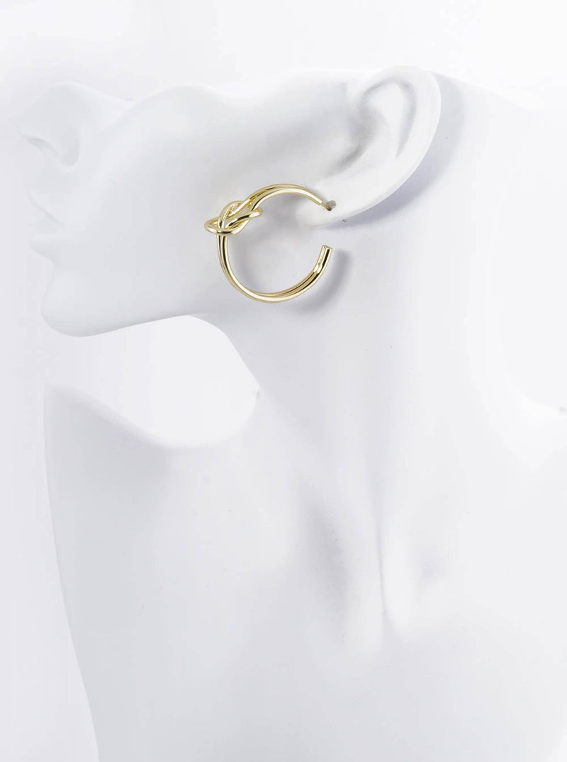 18K Gold Dipped 2 Line Knotted 35mm Hoop Earrings: Rhodium
