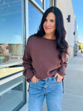 Raw Edge Oversized Sweater - Brown