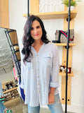 Stripe Collared Button Down Lightweight Shirt - Blue