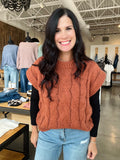 Cable Knit Sweater Vest - Brown
