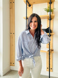 Pinstripe Button Down Shirt - Blue