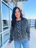 Washed Cable Sweater - Charcoal