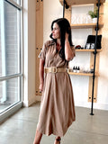 Belted Midi Dress in Tan