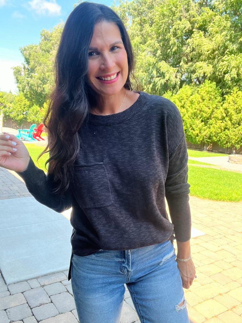 Slub Yarn Sweater - Charcoal