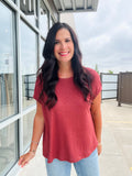 Linen Blend Cap Sleeve Boxy Tee - Wine