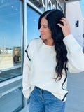 Contrast Stitch Crew Neck Sweater - Cream