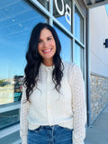 Sheer Cable Knit Button Down Cardi - Cream