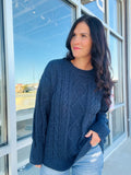 Cable Knit Sweater - Navy