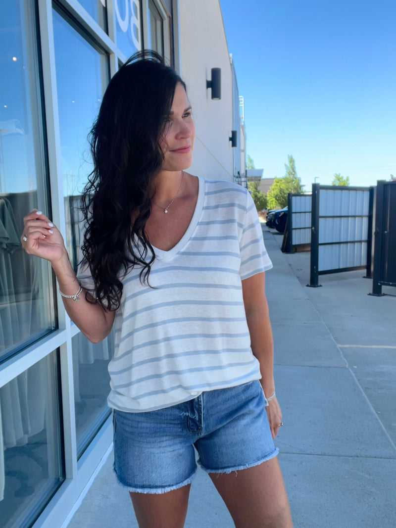 Relaxed Fit Striped Tee - Chambray