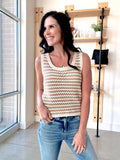Striped Crochet Knit Tank Top in Taupe