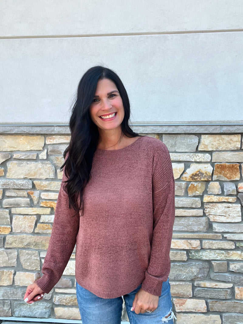 Lightweight Ribbed Detail Sweater - Clay