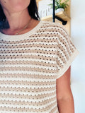 Striped Crochet Short Sleeve Top - Khaki