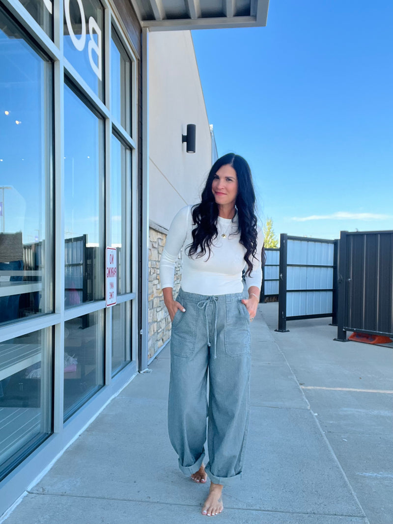 Stripe Tie Waist Denim