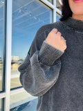 Washed Mock Neck Sweater - Charcoal