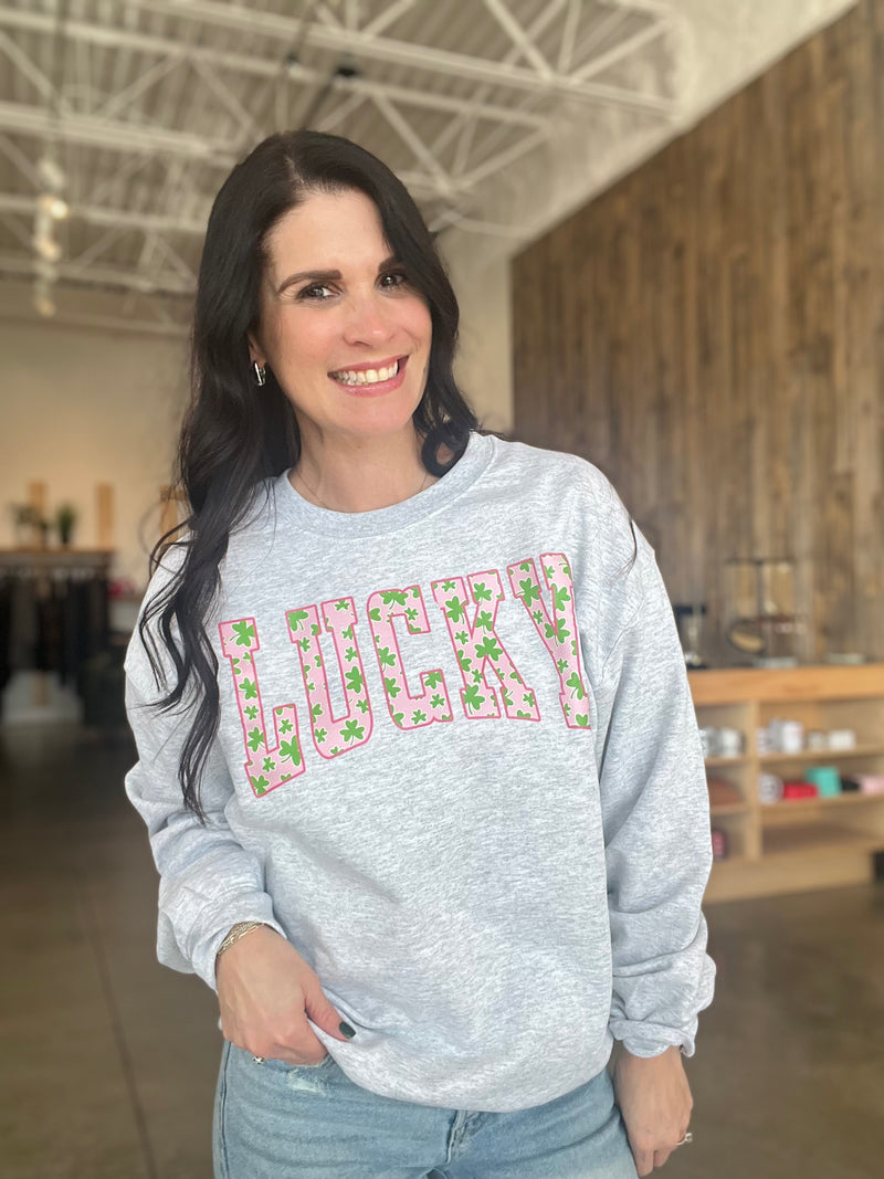 Lucky St. Patrick's Day Graphic Sweatshirt - Ash