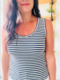 Striped Ribbed Cotton Tank - Navy