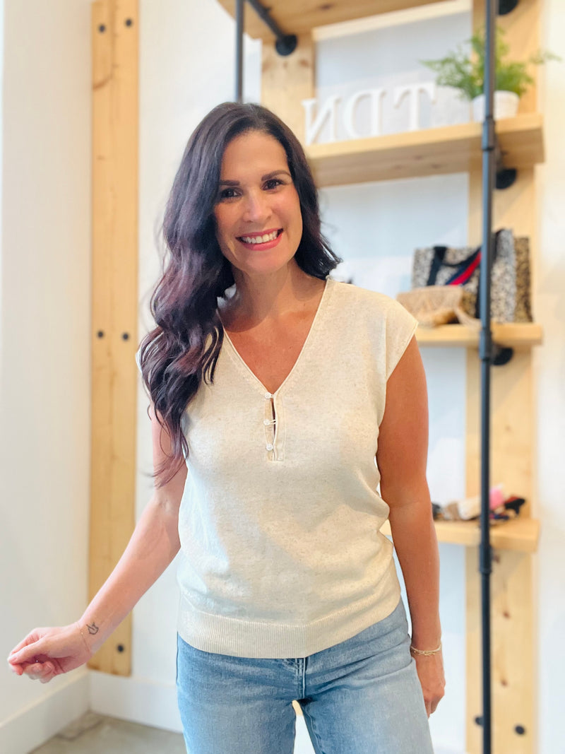 Half Button Front Top - Natural