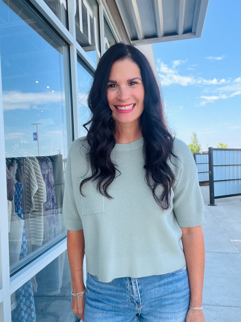 Soft Waffle Pocket Tee - Sage