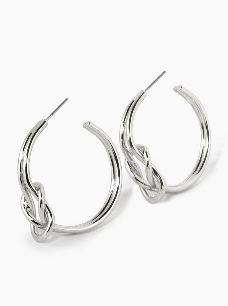 18K Gold Dipped 2 Line Knotted 35mm Hoop Earrings: Rhodium