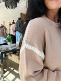 Contrast Stitch Crew Neck Sweater - Mocha
