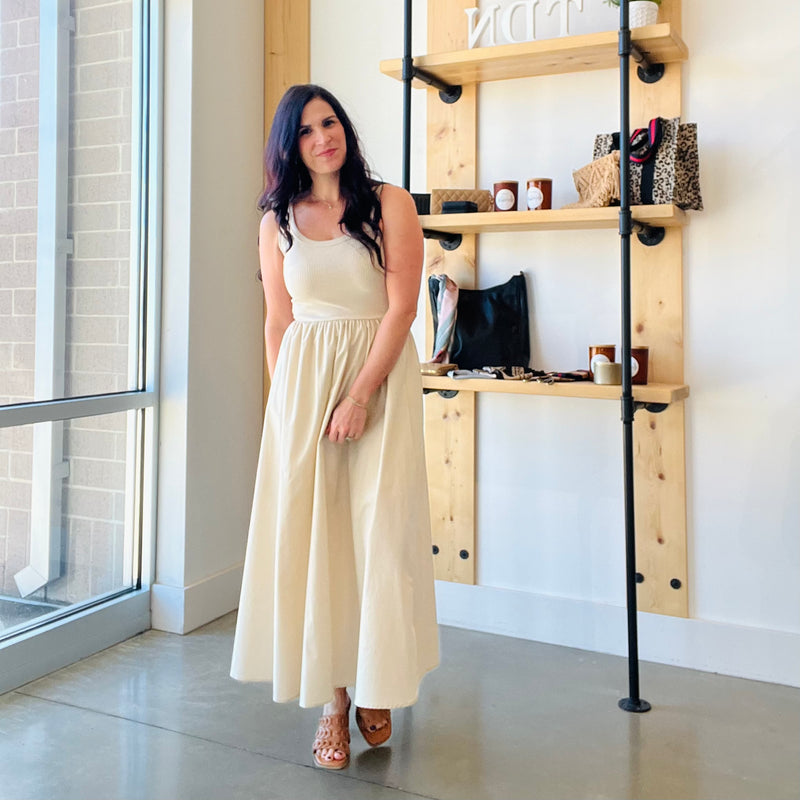 Mix Media Tank Midi Dress in Light Khaki