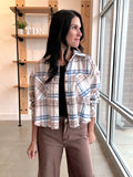 Cropped Fray Hem Plaid Shirt