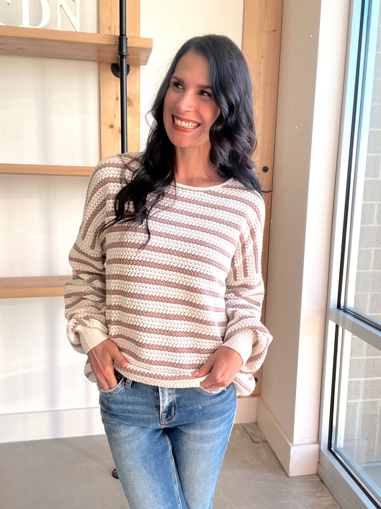 Striped Knit Sweater in Taupe