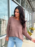 Front Pocket 3/4 Sleeve Dolman Sweater - Cocoa