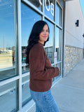 Mock Neck Pocket Detail Sweater - Chocolate Brown