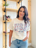 USA Floral Pattern T-shirt