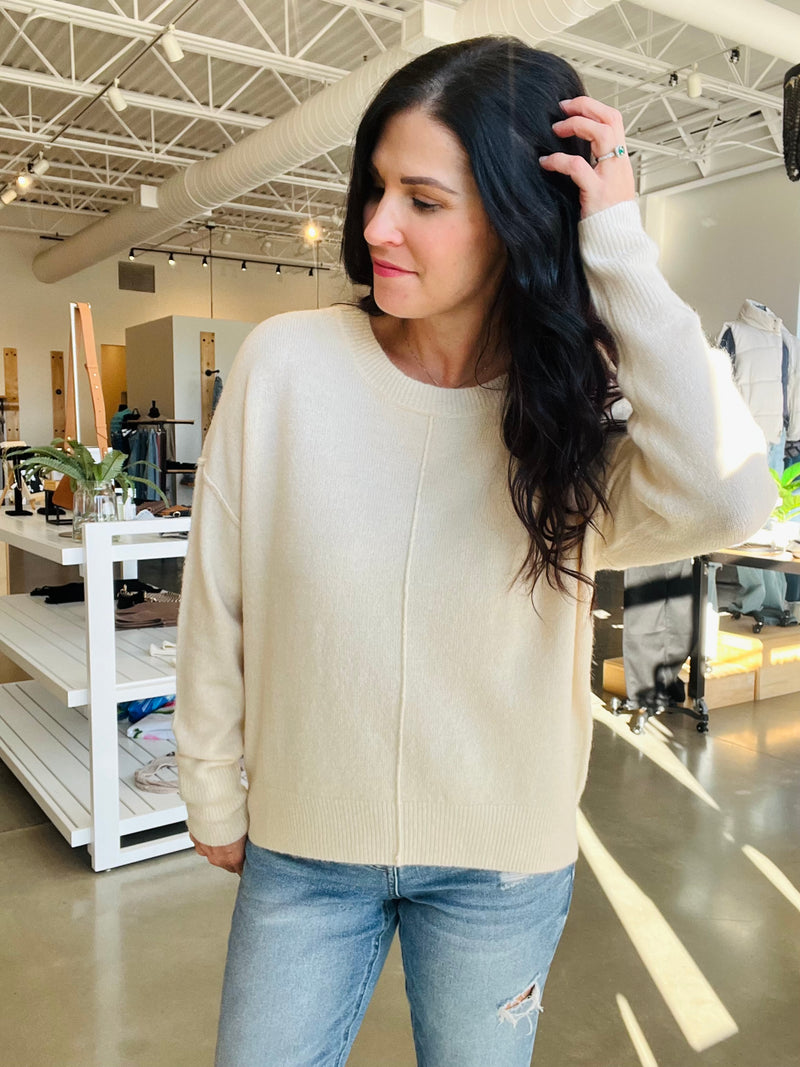 Crewneck Front Seam Sweater - Ivory