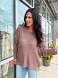Front Pocket 3/4 Sleeve Dolman Sweater - Cocoa