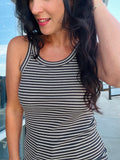 Striped Cotton Blend Tank - Charcoal