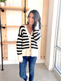 Striped Button Up Cardigan in Black + Ivory