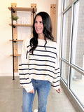 Relaxed Crop Sweater in Cream + Navy