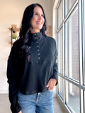 Mocked Neck Ribbed Henley Top