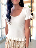 Flutter Sleeve Knit Top in Off White
