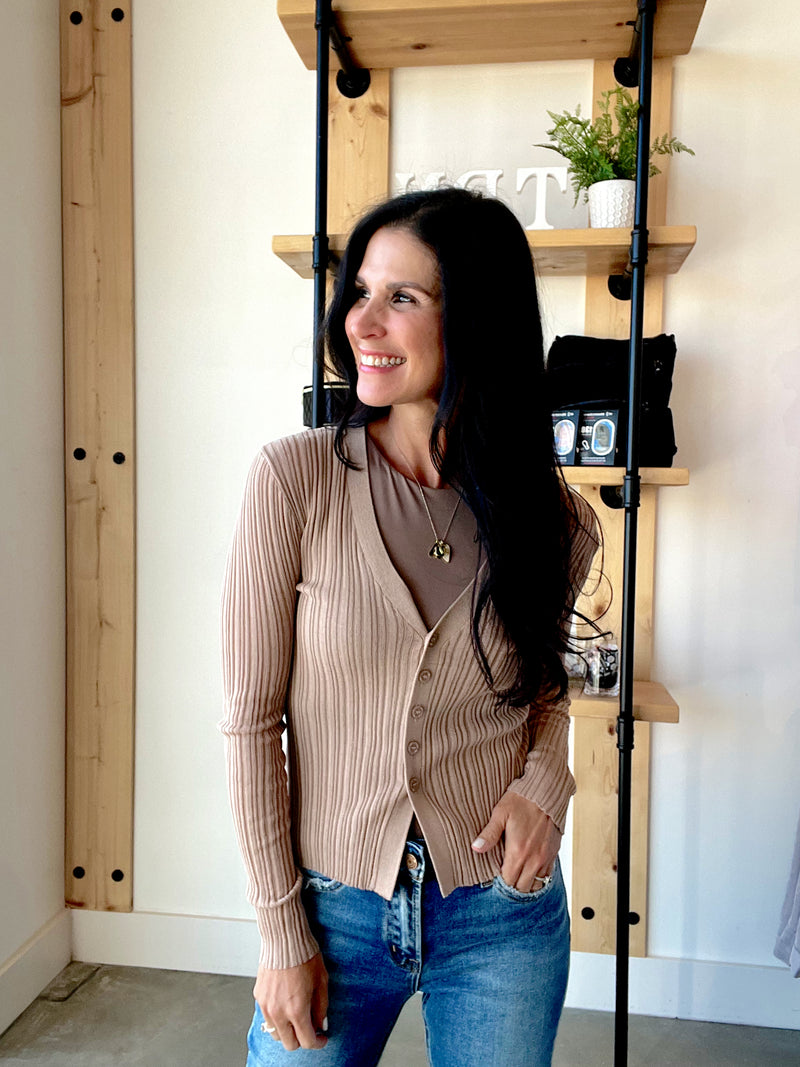 Sheer Knit Cardigan in Khaki