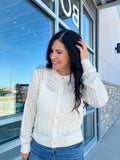 Sheer Cable Knit Button Down Cardi - Cream