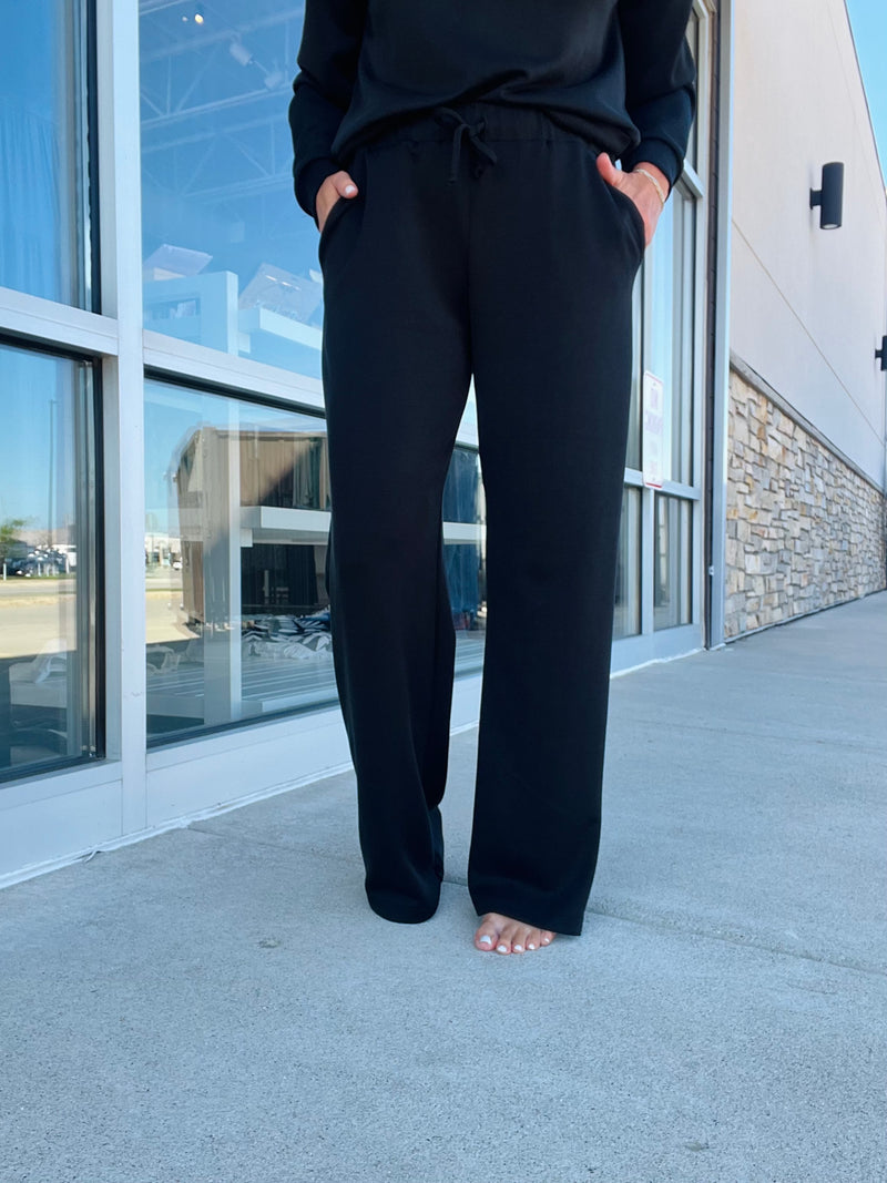 Techno Cupro Front Tie Wide Leg Pants - Black