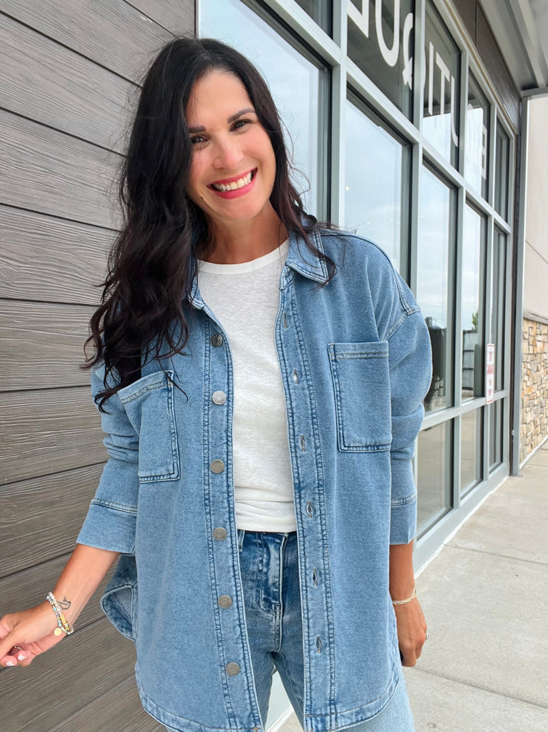 Cotton Fleece Oversized Denim-ish Shacket