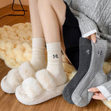 BOW EMBROIDERED CREW SOCKS - Light Grey