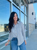 Stretchy Stripe Button Down Shirt - Charcoal