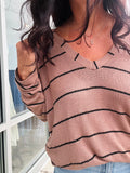 Stripe Long Sleeve Knit Top - Mocha