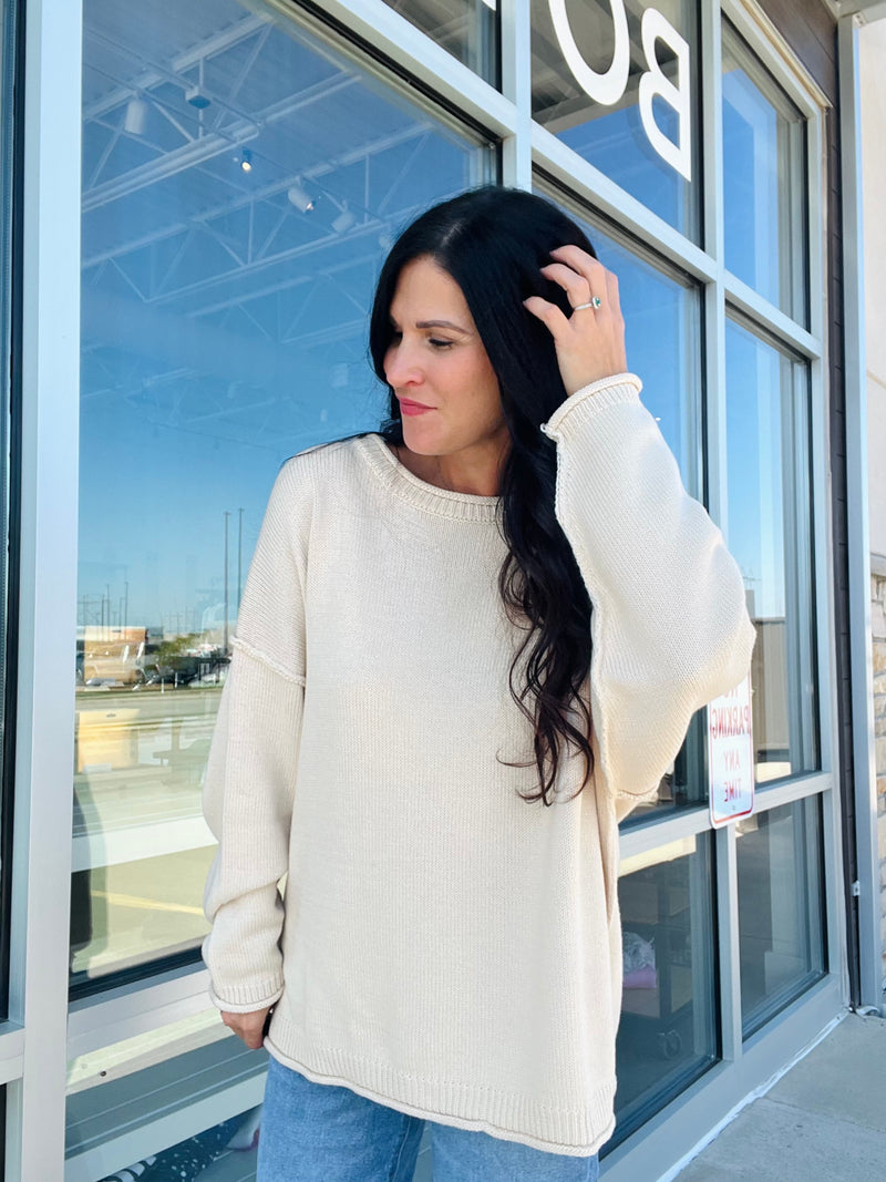 Raw Edge Oversized Sweater - Oatmeal