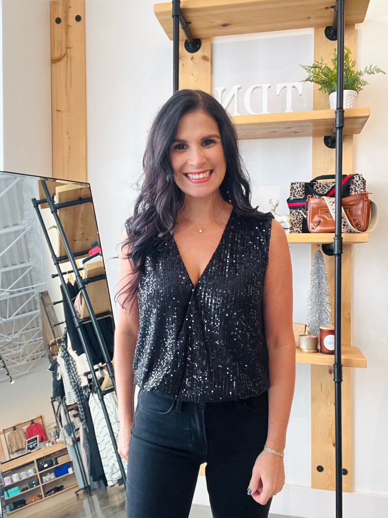 Sleeveless Sequin Wrap Bodysuit