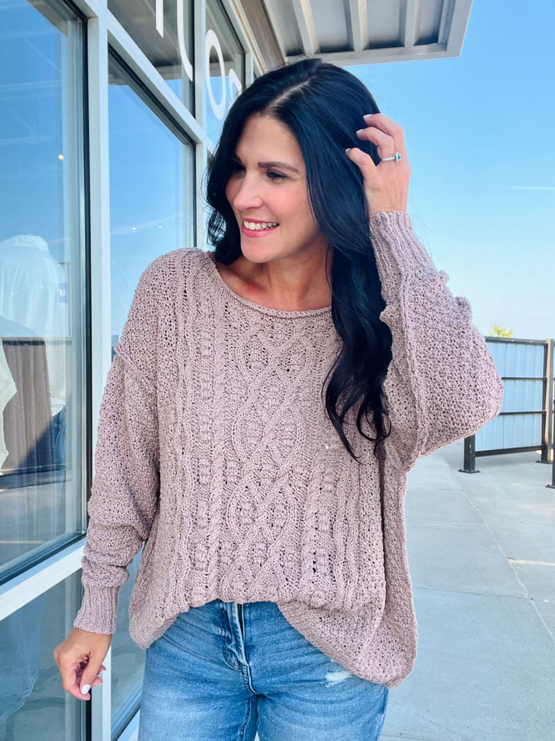 Chunky Cable Knit Cozy Sweater - Mocha