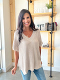 Short Dolman Sleeve Sweater Top in Taupe