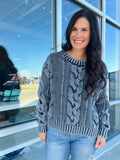 Washed Cable Sweater - Navy