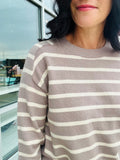 Striped Raglan Sleeve Sweater - Light Mocha